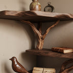 Solid Wood Live-Edge Floating Wall Shelf with Branch Bracket for Entryway