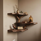 Solid Wood Live-Edge Floating Wall Shelf with Branch Bracket for Entryway