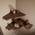 Solid Wood Live-Edge Floating Wall Shelf with Branch Bracket for Entryway