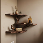 Solid Wood Live-Edge Floating Wall Shelf with Branch Bracket for Entryway