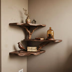 Solid Wood Live-Edge Floating Wall Shelf with Branch Bracket for Entryway