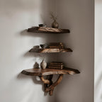 Solid Wood Live-Edge Floating Wall Shelf with Curved Driftwood Bracket for Entryway
