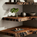 Solid Wood Live-Edge Tiered Corner Shelf with Natural Bark Edge for Living Room