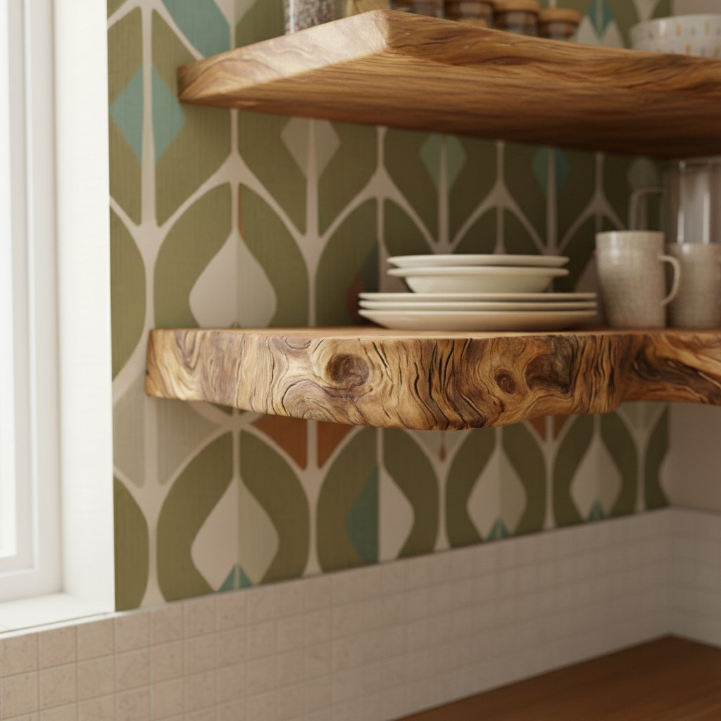 Solid Wood Live-Edge Tiered Corner Shelf for Kitchen and Dining Display