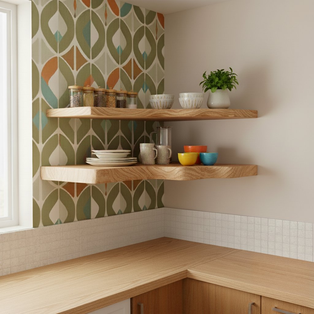 Solid Wood Live-Edge Tiered Corner Shelf for Kitchen and Dining Display