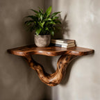 Solid Wood Live-Edge Floating Wall Shelf with Sculptural S-Curve Bracket
