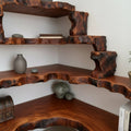 Solid Wood Live-Edge Tiered Corner Shelf with Natural Edge for Living Room