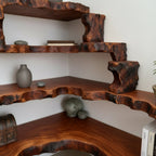 Solid Wood Live-Edge Tiered Corner Shelf with Natural Edge for Living Room
