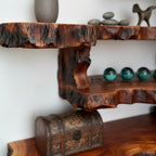 Solid Wood Live-Edge Tiered Corner Shelf with Natural Edge for Living Room