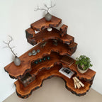 Solid Wood Live-Edge Tiered Corner Shelf with Natural Edge for Living Room