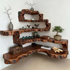 Solid Wood Live-Edge Tiered Corner Shelf with Natural Edge for Living Room