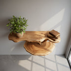 Solid Wood Live-Edge Wall Shelf on Branch Bracket for Plant and Book Display