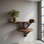 Solid Wood Live-Edge Wall Shelf on Branch Bracket for Plant and Book Display