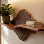 Solid Wood Live-Edge Floating Wall Shelf with Natural Edge for Plant and Books