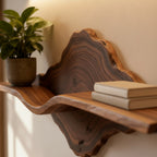 Solid Wood Live-Edge Floating Wall Shelf with Natural Edge for Plant and Books
