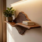 Solid Wood Live-Edge Floating Wall Shelf with Natural Edge for Plant and Books