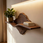 Solid Wood Live-Edge Floating Wall Shelf with Natural Edge for Plant and Books