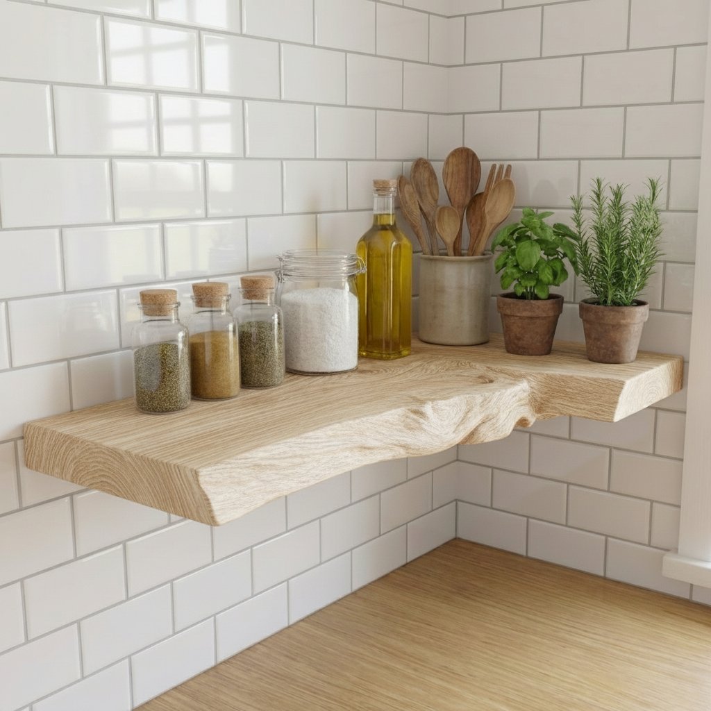 Solid Wood Driftwood Live-Edge Wall Shelf for Kitchen Spice and Herb Storage