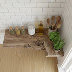 Solid Wood Driftwood Live-Edge Wall Shelf for Kitchen Spice and Herb Storage