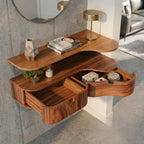 Solid Wood Live-Edge Floating Wall Shelf with Drawer for Entryway Console