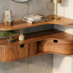 Solid Wood Live-Edge Floating Wall Shelf with Drawer for Entryway Console