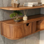 Solid Wood Live-Edge Floating Wall Shelf with Drawer for Entryway Console