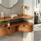 Solid Wood Live-Edge Floating Wall Shelf with Drawer for Entryway Console