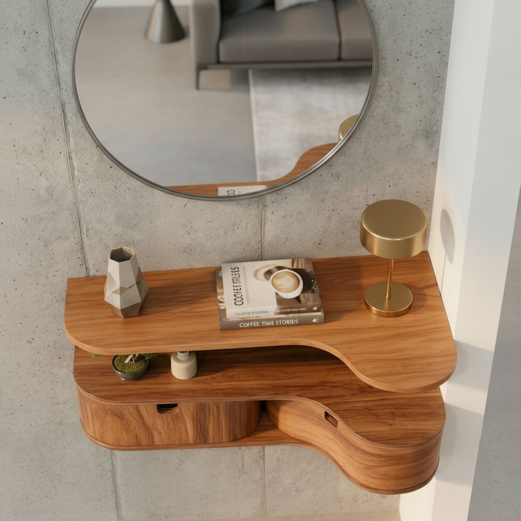 Solid Wood Live-Edge Floating Wall Shelf with Drawer for Entryway Console