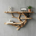 Solid Wood Live-Edge Branch Wall Shelf with Long Natural Slab for Living Room