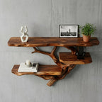 Solid Wood Live-Edge Branch Wall Shelf with Long Natural Slab for Living Room