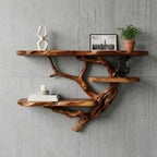 Solid Wood Live-Edge Branch Wall Shelf with Long Natural Slab for Living Room