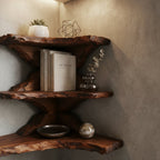 Solid Wood Live-Edge Tiered Corner Shelf with Natural Edge for Bedroom or Study