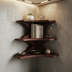 Solid Wood Live-Edge Tiered Corner Shelf with Natural Edge for Bedroom or Study