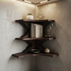 Solid Wood Live-Edge Tiered Corner Shelf with Natural Edge for Bedroom or Study