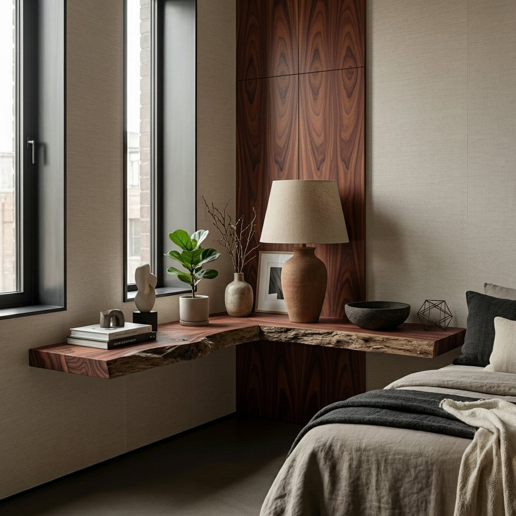 Solid Wood Live-Edge Floating Wall Shelf and Console for Bedroom Window Nook