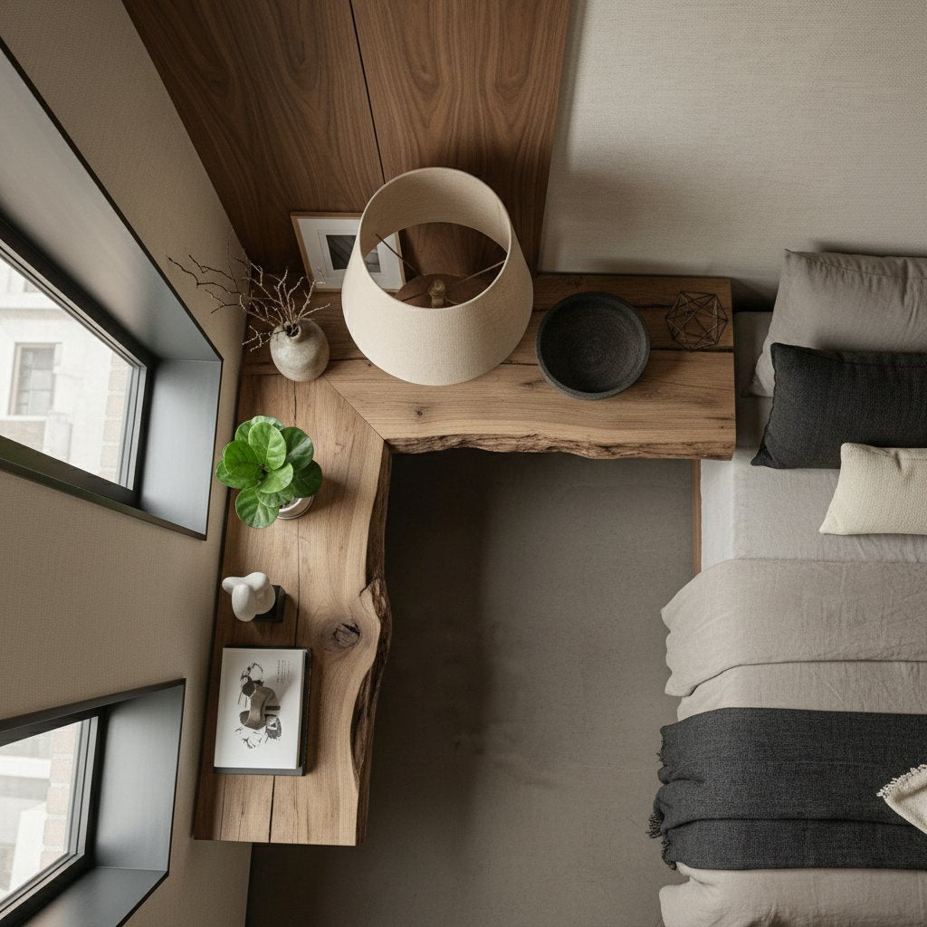 Solid Wood Live-Edge Floating Wall Shelf and Console for Bedroom Window Nook