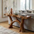 Solid Wood Live-Edge Console Table Forked Tree-Branch Legs Modern Living Room