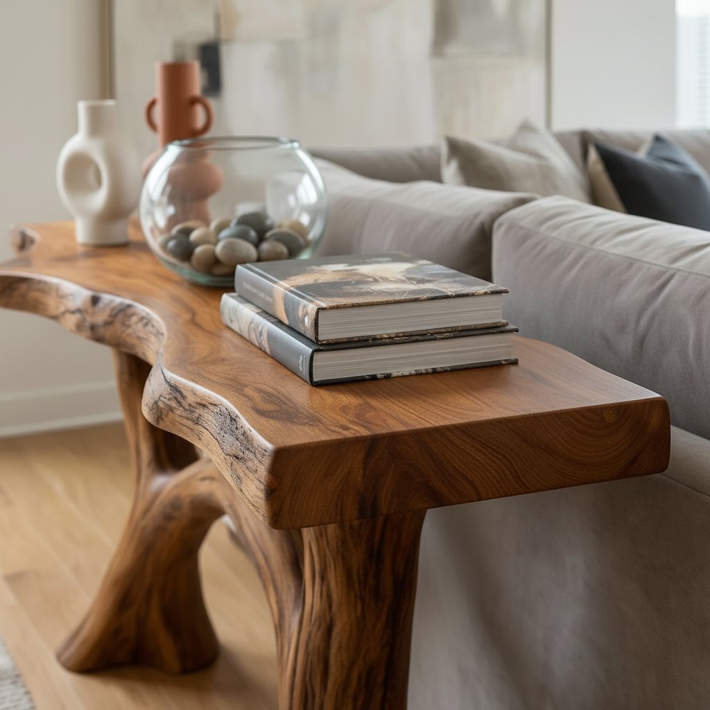 Solid Wood Live-Edge Console Table Forked Tree-Branch Legs Modern Living Room