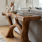 Solid Wood Live-Edge Console Table Forked Tree-Branch Legs Modern Living Room