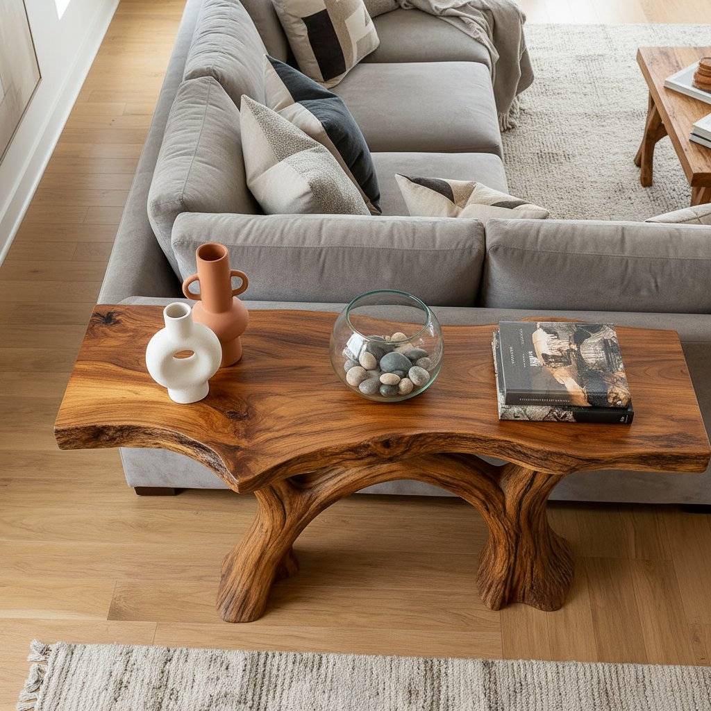 Solid Wood Live-Edge Console Table Forked Tree-Branch Legs Modern Living Room