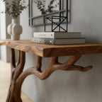 Solid Wood Live-Edge Console Table Curved Branch Cantilever Leg Minimalist Entryway