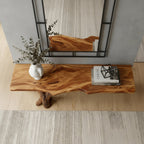 Solid Wood Live-Edge Console Table Curved Branch Cantilever Leg Minimalist Entryway