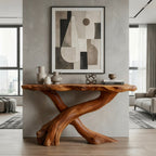 Solid Wood Live-Edge Console Table Crossed Branch Legs Organic Entryway Accent