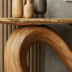 Solid Wood Live-Edge Console Table Sweeping S-Curve Leg Oak Modern Hallway