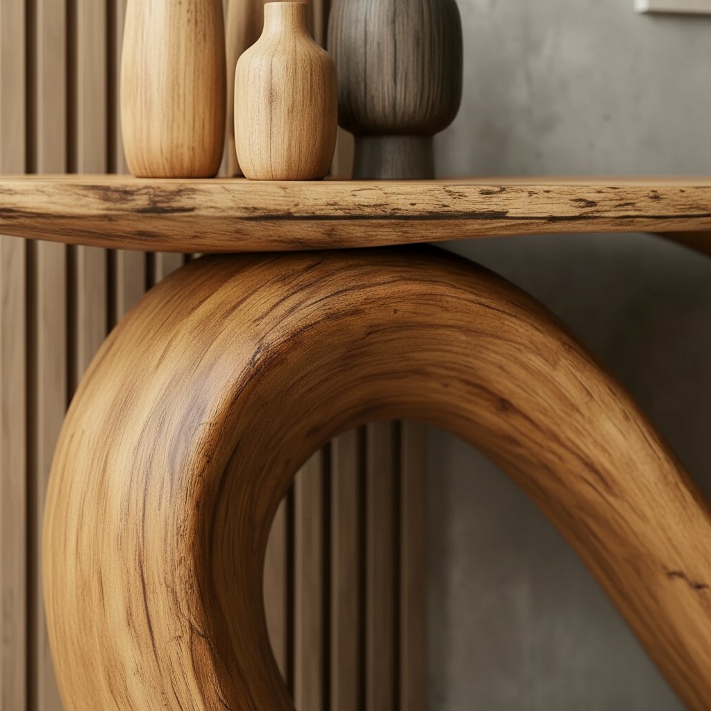 Solid Wood Live-Edge Console Table Sweeping S-Curve Leg Oak Modern Hallway