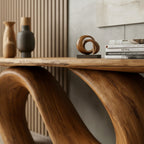 Solid Wood Live-Edge Console Table Sweeping S-Curve Leg Oak Modern Hallway