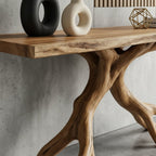 Solid Wood Live-Edge Console Table Forked Root Legs Natural Living Room Accent