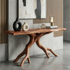 Solid Wood Live-Edge Console Table Forked Root Legs Natural Living Room Accent