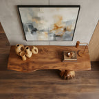 Solid Wood Live-Edge Console Table Chunky Slab Sculpted Root Base Rustic Entryway
