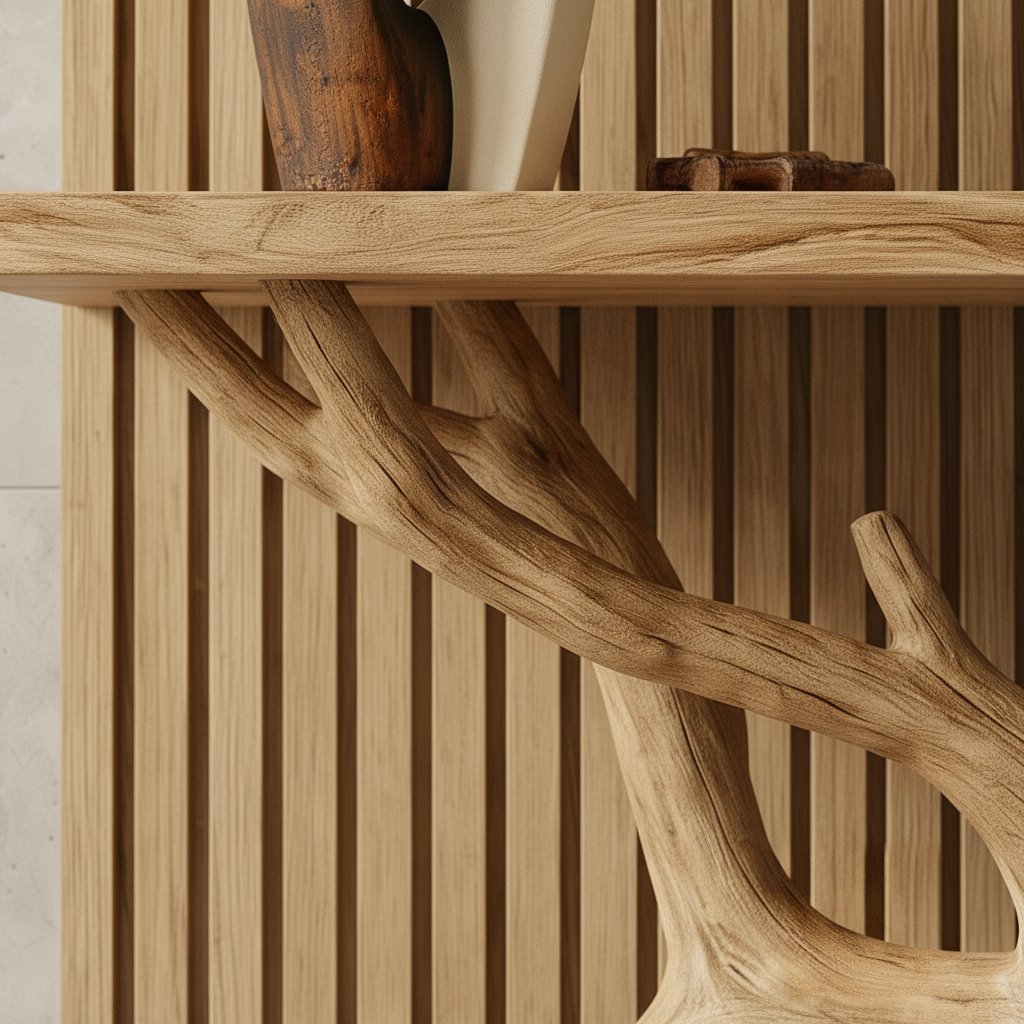 Solid Wood Live-Edge Console Table Branching Tree Limb Base Organic Wall Accent